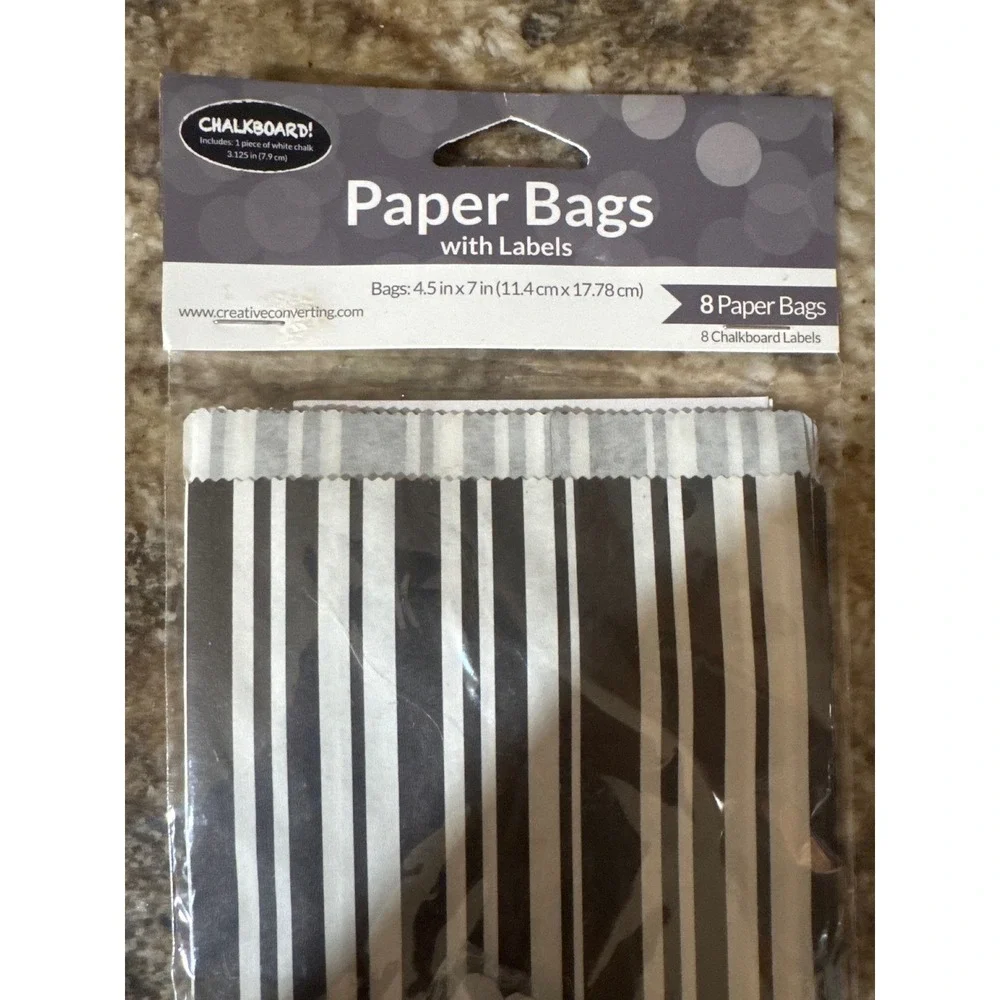 Creative Converting 16pc Stripe Paper Treat Bags with Chalkboard‎ Labels & Chalk